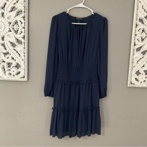 BCBGMAXAZRIA Women's Fit and Flare 3/4 Sleeve Smocked Front Tie Mini Dress Small